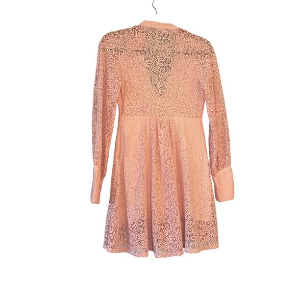 Free People sz 2 pink lace boho prairie knee length long sleeve dress - Picture 2 of 5